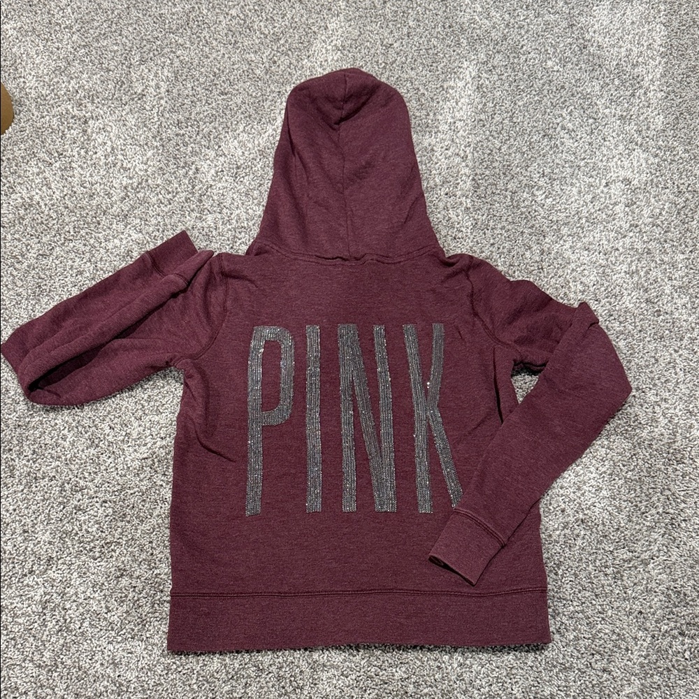 PINK Burgundy Hoodie with sequin Logo
